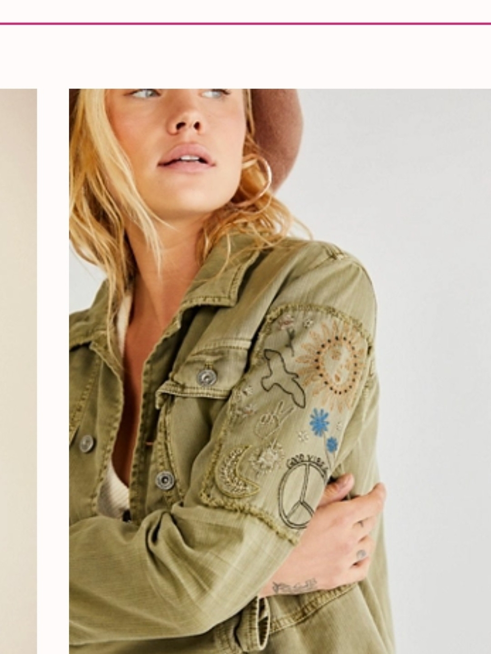 Free People Embroidered Utility Jacket - Olive